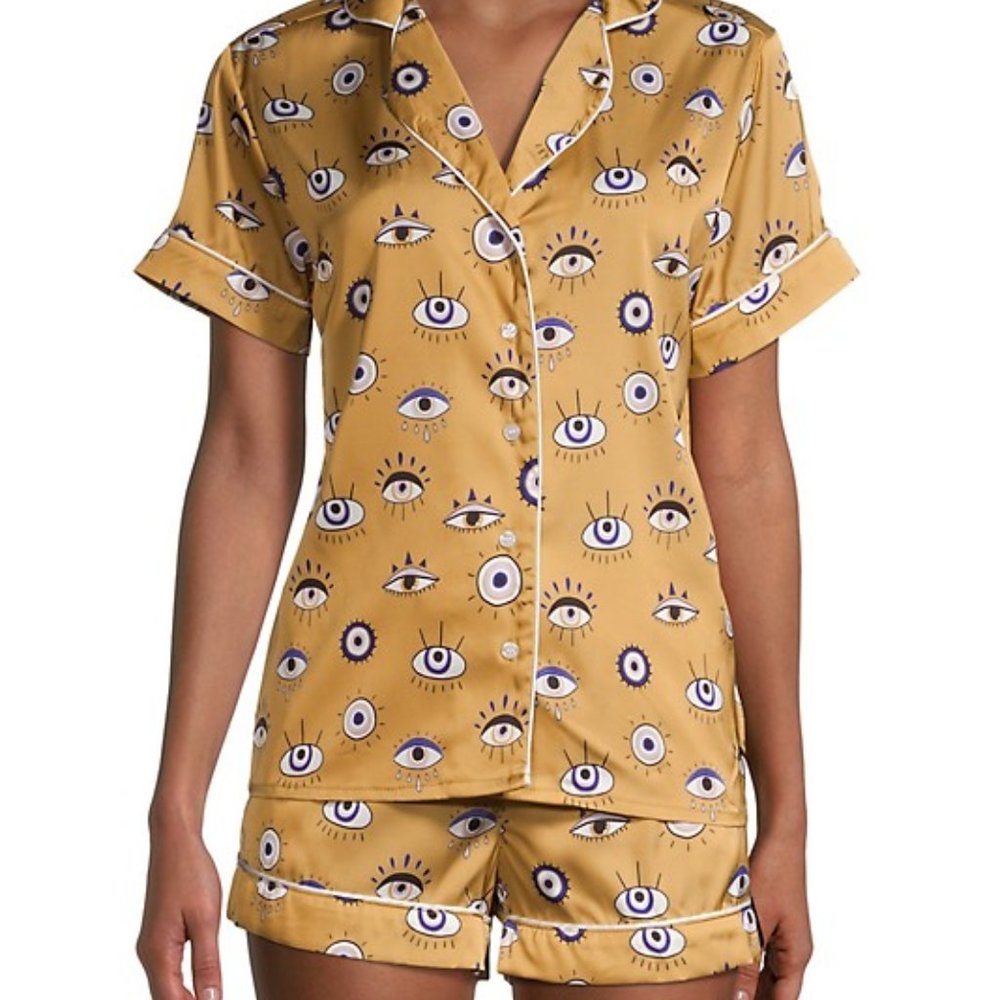 Mustard Eye Print Short Pajama Set - Women